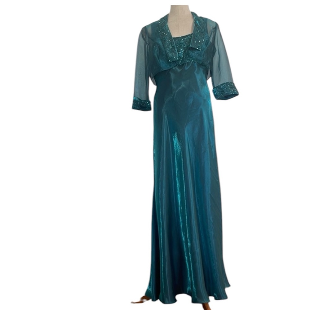 alex evening long dress with jacket Alex Evenings Petite Bethany Glitter Lace Jacket Dress Taupe / 16P